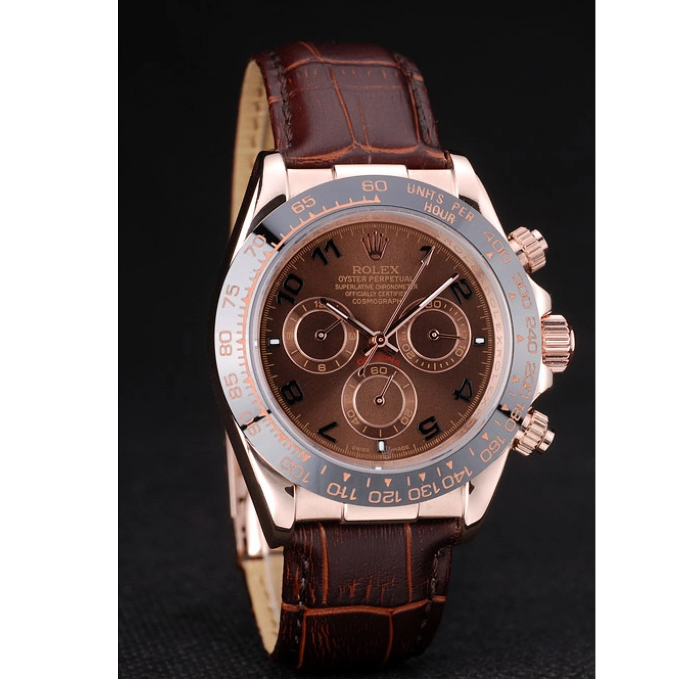 Aaa fake watches Brown Strap Rolex Gold Daytona Leather Rose Brown Dial Case 0820